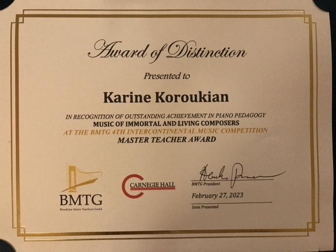 Master Karine Koroukian Teacher Award